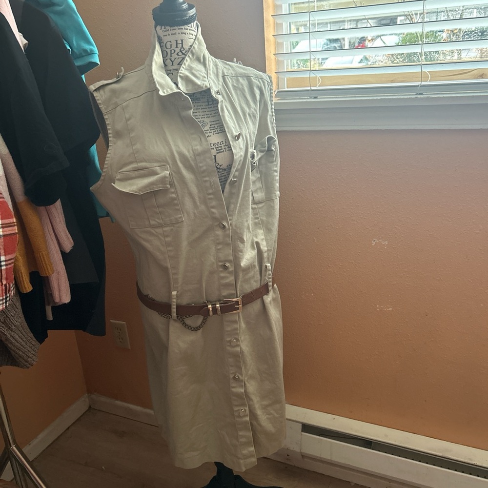 Vtg Sag Harbor Safari Utility Vest Midi Dress